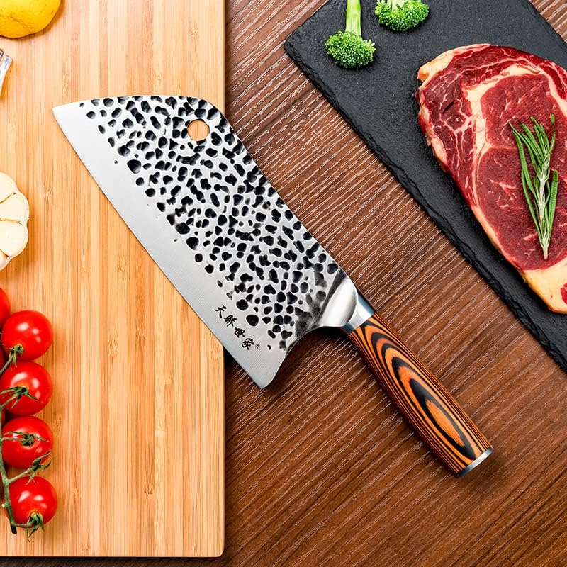 TJ POP Hackmesser Chinesisches Kochmesser Professionelles 18cm, Scharfer Full-Tang Fleischerbeil, 50