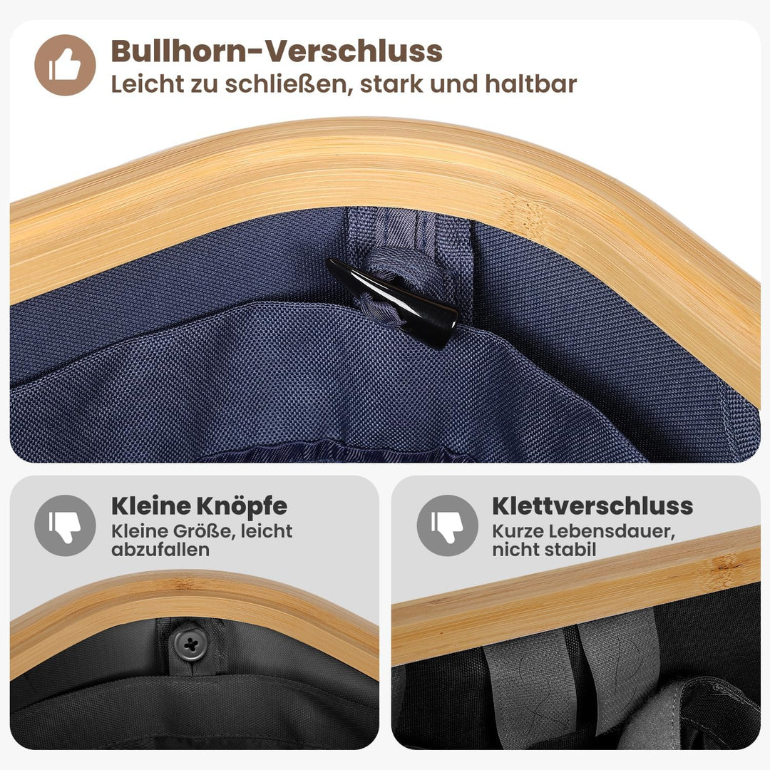 OUSFOT Wäschekorb mit Deckel 105L, Wäschesammler mit Griffen aus Bambus, Laundry Basket Wasserdicht