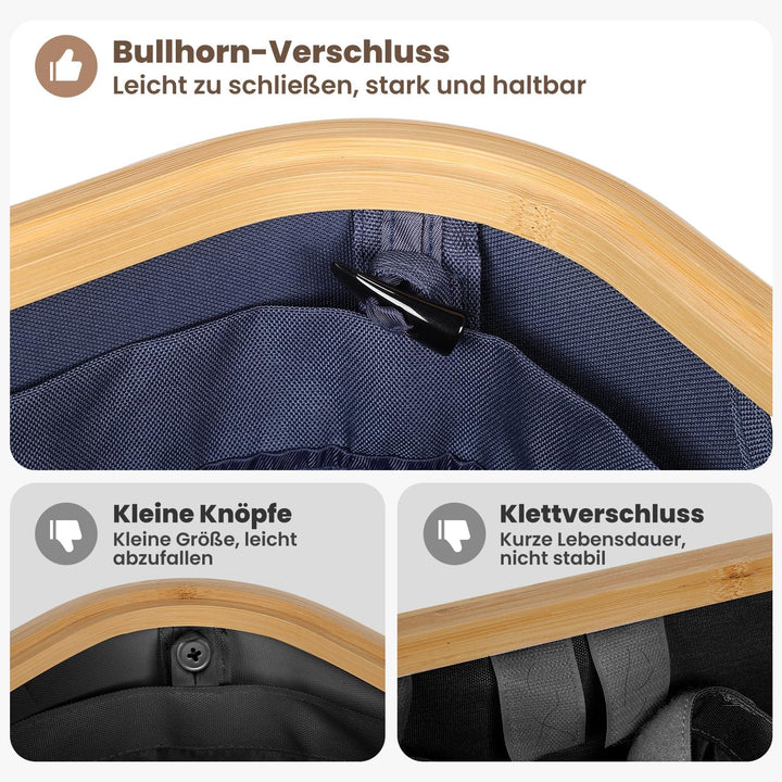 OUSFOT Wäschekorb mit Deckel 105L, Wäschesammler mit Griffen aus Bambus, Laundry Basket Wasserdicht