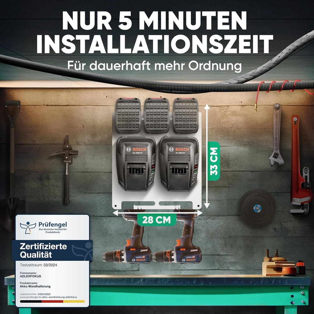Adlerfokus Wandhalterung für Bosch Power-for-All Akkus &amp; Ladegeräte [Made in Germany] Bosch Akkuhalt