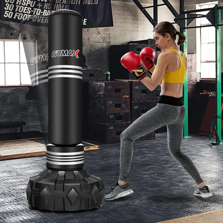 GYMAX Boxsack Stehend Erwachsene Jugendliche, 170 cm Freistehender Standboxsack mit auffüllbarer Sau