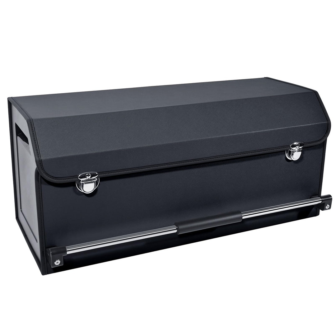 60L Premium Leder Auto Kofferraum Organizer mit Deckel - Stabiler Griffe & Metallschloss, Multifunkt