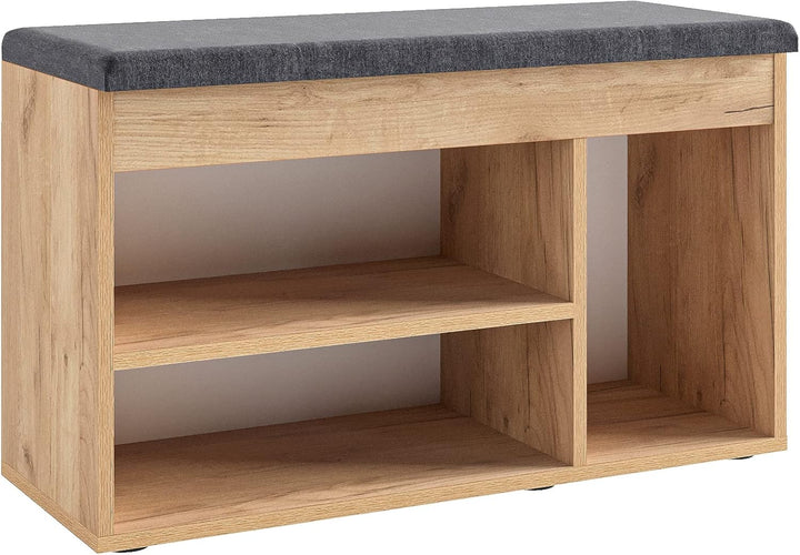 KOMTO Schuhbank mit Sitzfläche - Schuhregal Bank mit Stauraum Honig Eiche 80 x 48 x 32 cm Schuhschra