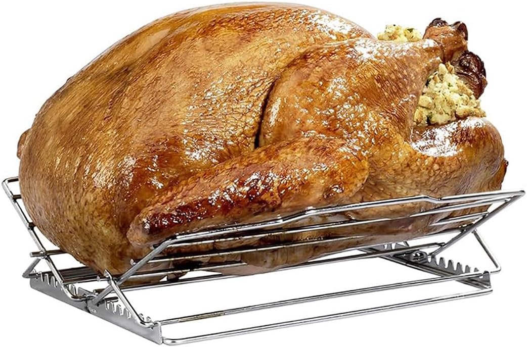 SHZMJL Edelstahl-V-Grillrost zum Braten von Truthahn, verstellbarer Brathähnchenhalter, langlebiges