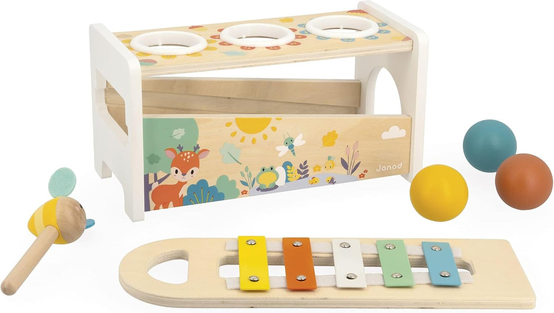 Janod Tap Tap Xylo Pure 2-in-1 Baby Musical Instrument - Awakening and Educational Game - Wooden Toy