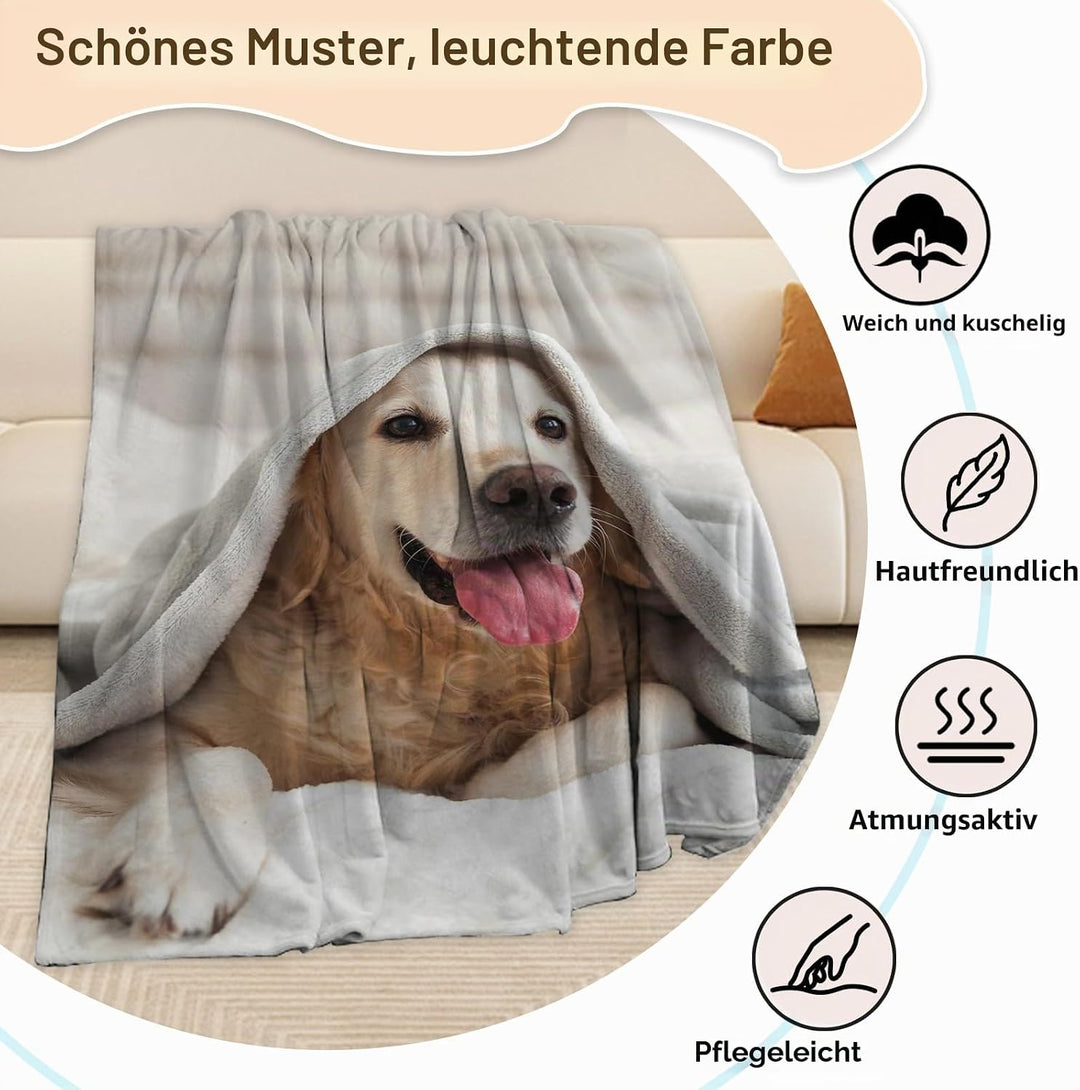 Hund Bedruckt Kuscheldecke, Kinderdecke 3D Druck Tier Hund Flauschige Plüsch Decke,Wohndecke Fleece