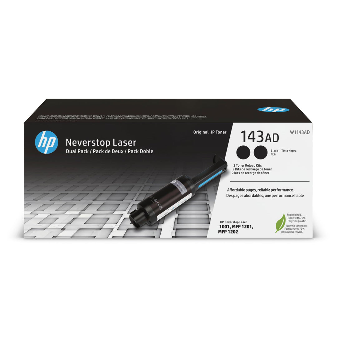 HP 143A (W1143AD) Multipack Original Neverstop Toner-Nachfüllkit (2x Schwarz) für HP Neverstop Laser