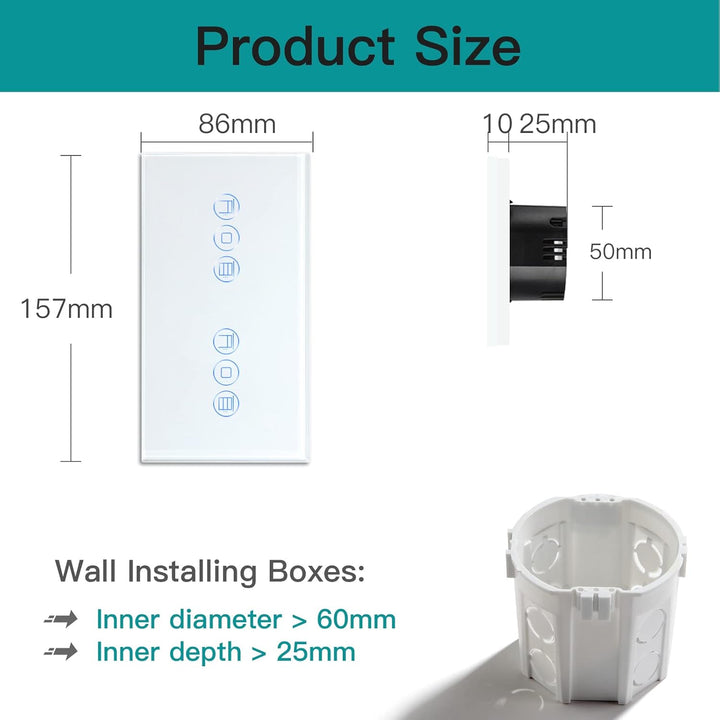 BSEED Doppelt WiFi Smart Alexa Rollen Schalter, Kompatibel mit Google Home Tuya, Glas Touchscreen-sc