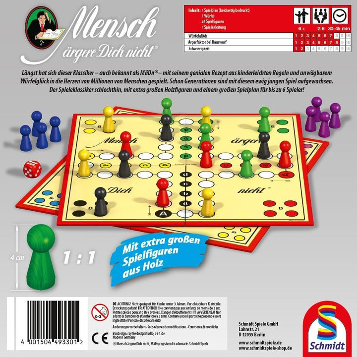 Schmidt Spiele 49330 Classic Line, Mensch ärgere Dich Nicht, mit extra grossen Spielfiguren aus Holz