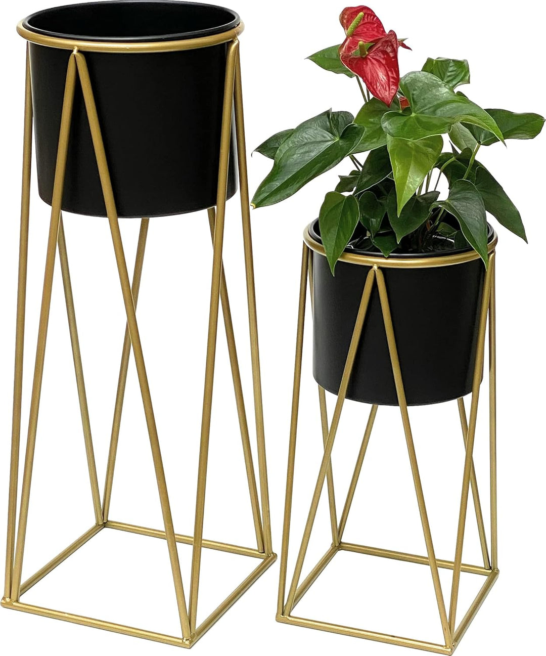 DanDiBo Blumenhocker mit Topf Metall Gold Schwarz 2er Set Blumenständer 96046 Blumensäule Modern Pfl