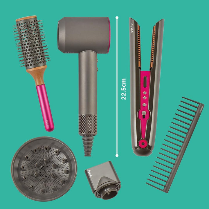 Casdon 73552 Dyson Supersonic & Corrale Deluxe Styling Set-Spielzeug-Glätteisen & Föhn mit echter Fu