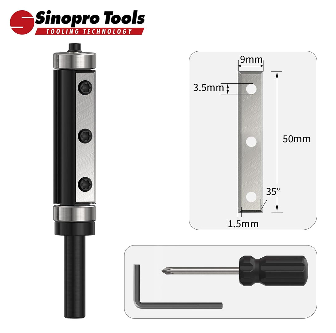 Sinoprotools Wendeplatten Bündigfräser HW – 8 mm Schaft, 16 mm Schneidendurchmesser, 50 mm Schneiden