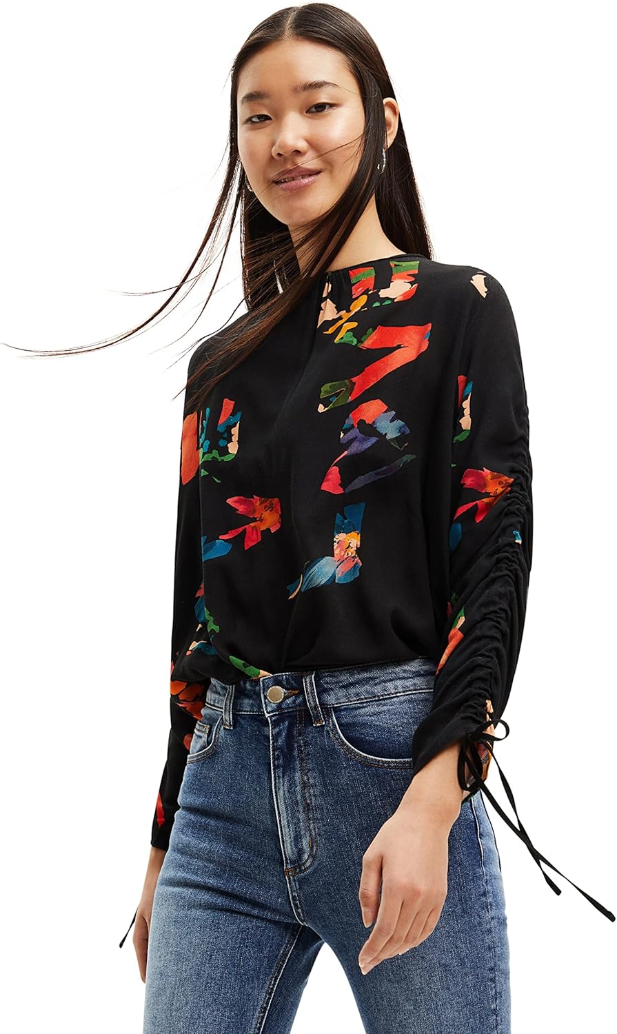 Desigual Damen Blouse Long Sleeve T-Shirt M Schwarz, M Schwarz