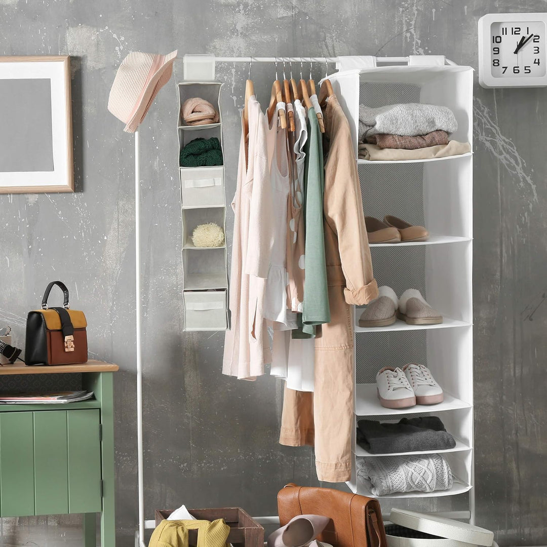 Relaxdays Hängeregal Stoff, Hängeaufbewahrung, 6 Fächer, 2 Schübe, für Kleiderschrank, HBT: ca. 82x1