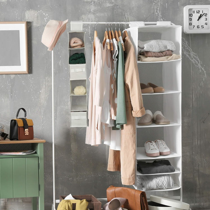 Relaxdays Hängeregal Stoff, Hängeaufbewahrung, 6 Fächer, 2 Schübe, für Kleiderschrank, HBT: ca. 82x1