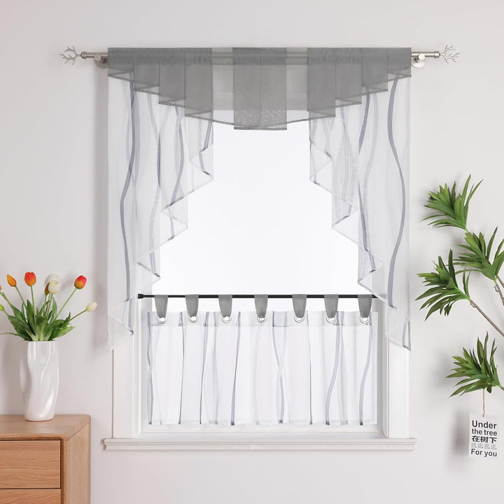HongYa Tunnelzug Scheibengardine transparenter Voile Kurzgardine für Kleinfenster H/B 145/120 cm Wei