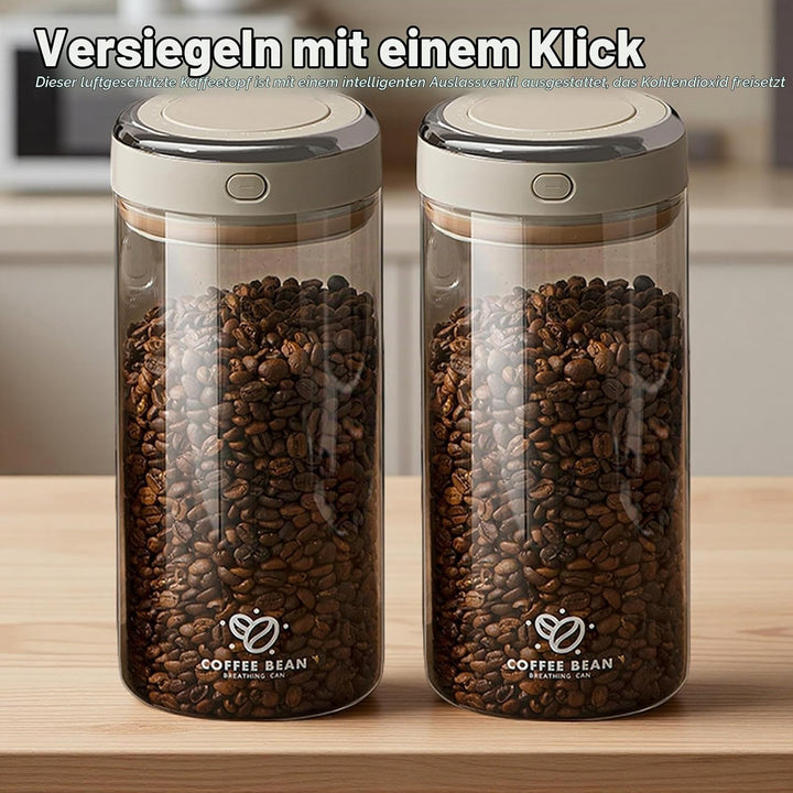 Glas Kaffeedose Luftdicht, 1,7L Vakuum Kaffeebohnen Transparent Behälter mit Auslassventil Datumsanz