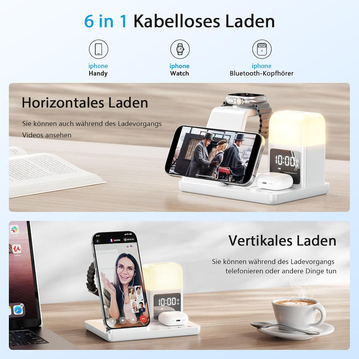 Augnner Induktive Ladestation Apple Watch und iPhone 17/16/15/14/13/12 Serie, 6 in 1 Kabelloses Lade