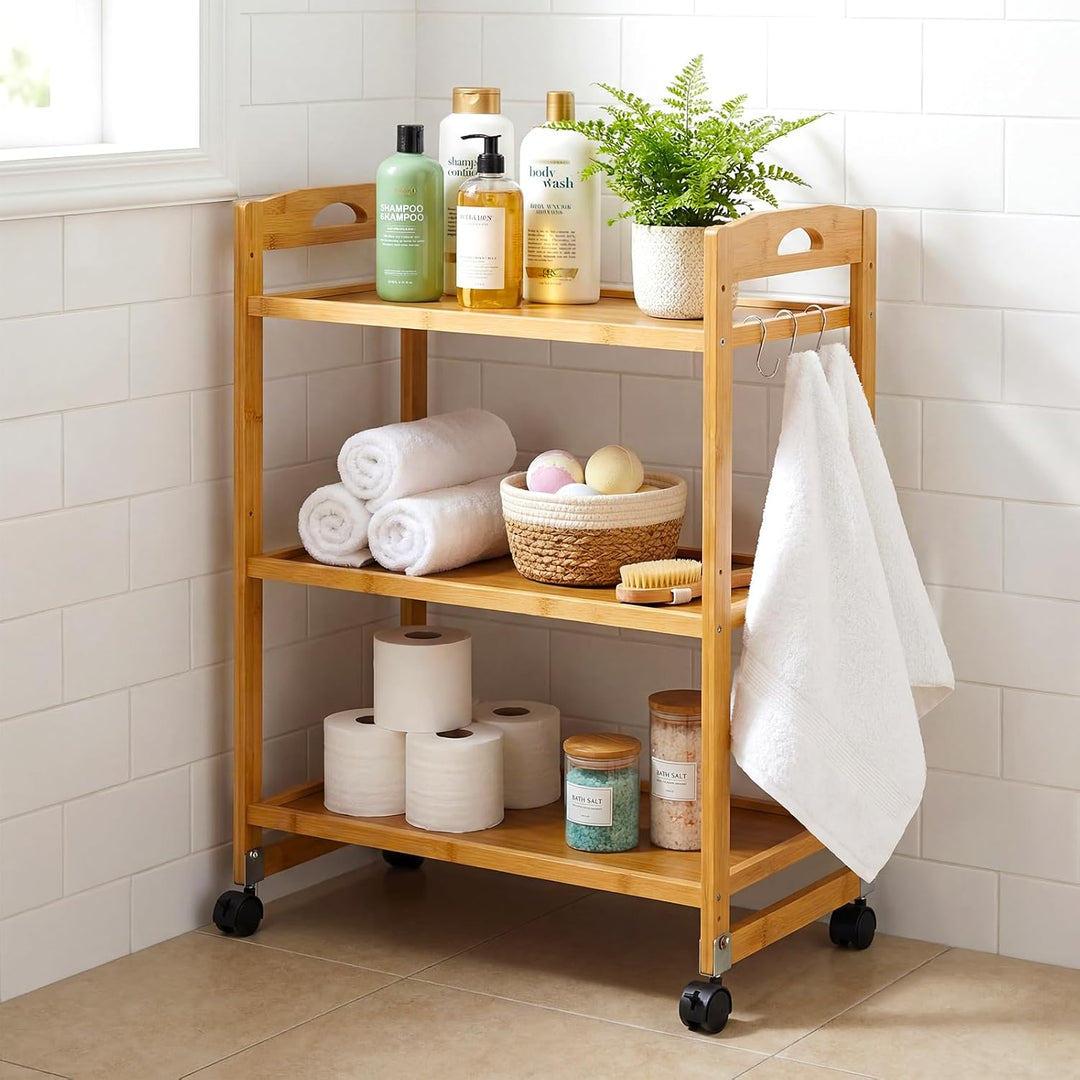 COSTWAY Servierwagen Bambus, Küchenwagen mit Rollen, Natur, 60 x 33 x 72 cm