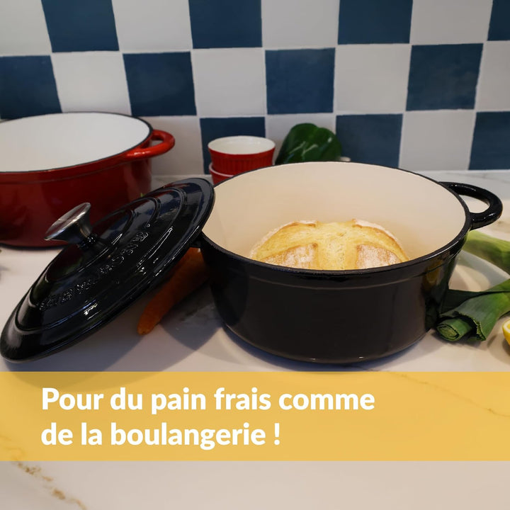 Chefarone Gusseisen Topf Brot Backen 24 Cm, 3,5 L Schmortopf, Emailliert Zum Schmoren, und Braten, B