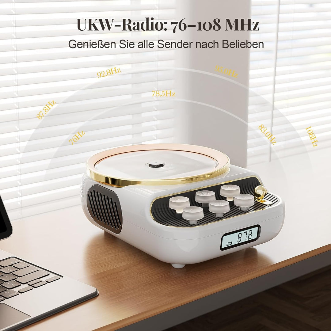 Retro CD Player Tragbar mit Bluetooth 5.3 Lautsprecher HiFi Sound Nachtlicht Staubschutz LED-Bildsch