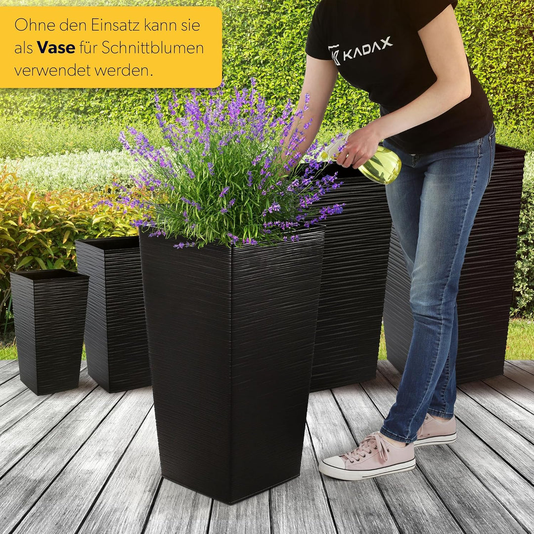 KADAX Pflanzkübel mit Innentopf, Höhe 68cm, Schwarz – Wetterfester Blumentopf für Innen & Aussen, id