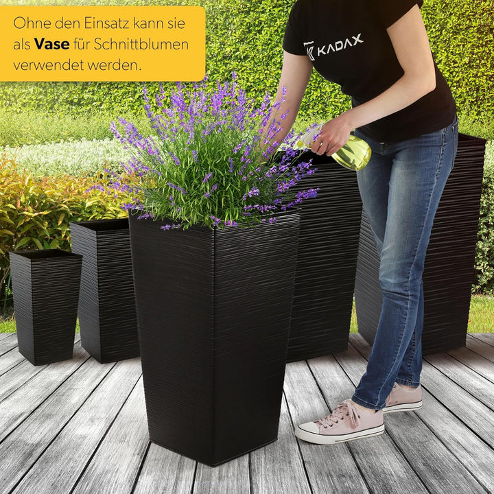 KADAX Pflanzkübel mit Innentopf, Höhe 68cm, Schwarz – Wetterfester Blumentopf für Innen & Aussen, id