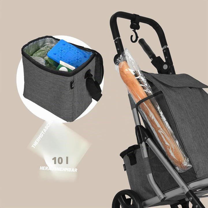 JATA HCAR2502 Einkaufstrolley mit 4 Rädern, 40 l, mit Kühltasche für Gefrierschrank, 2 Räder um 360