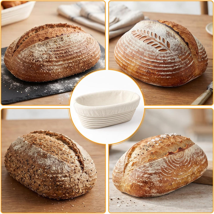 Gärkörbchen Oval 28x14x8 cm aus Natur-Rattan – Brot Gärkorb mit Leineneinsatz, Perfekt zum Gären von