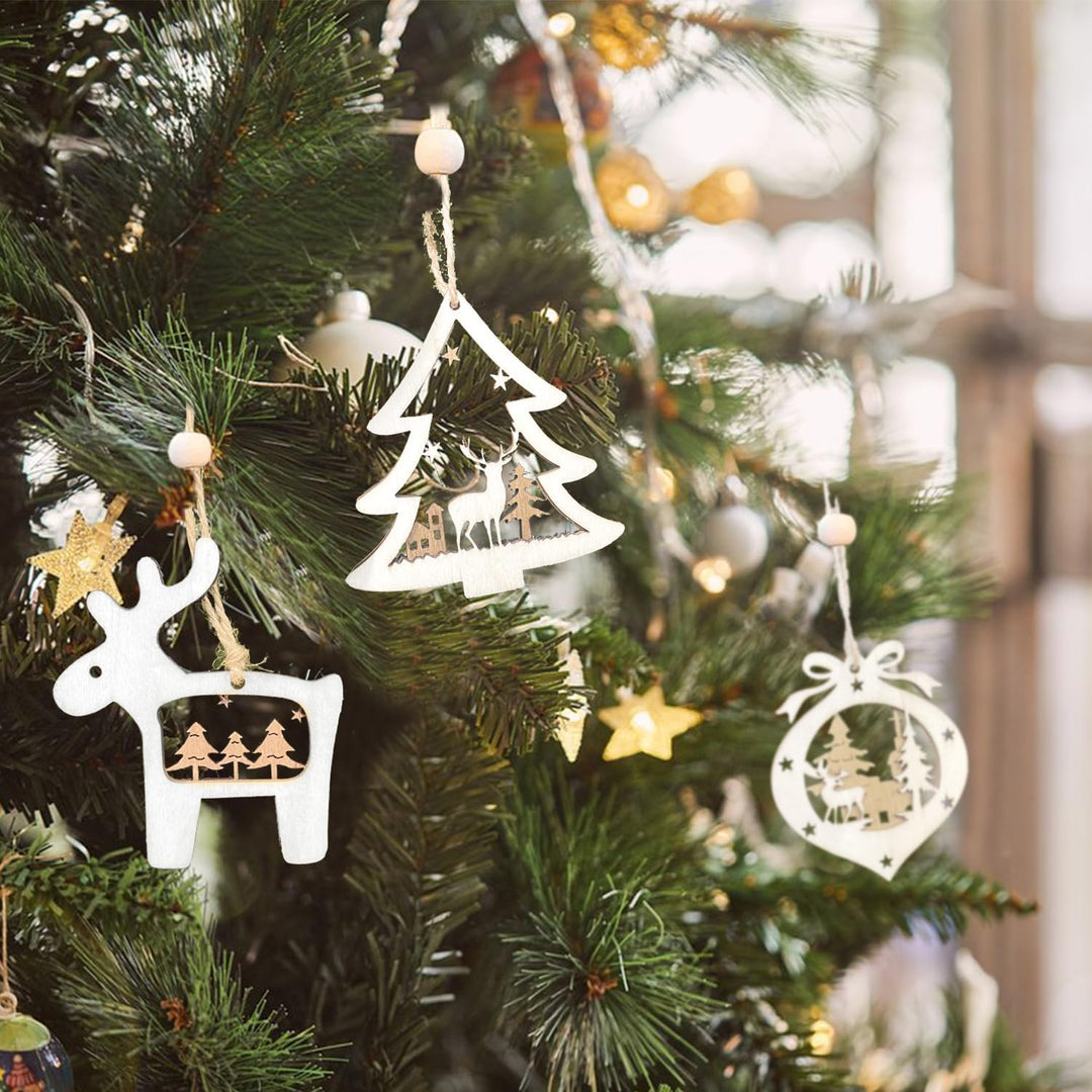 24 Stück Baumschmuck Weihnachten aus Holz，Weihnachtsdeko Zuhause – Weihnachtsanhänger &amp; Christbaumsc