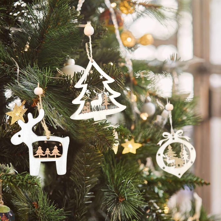 24 Stück Baumschmuck Weihnachten aus Holz，Weihnachtsdeko Zuhause – Weihnachtsanhänger &amp; Christbaumsc
