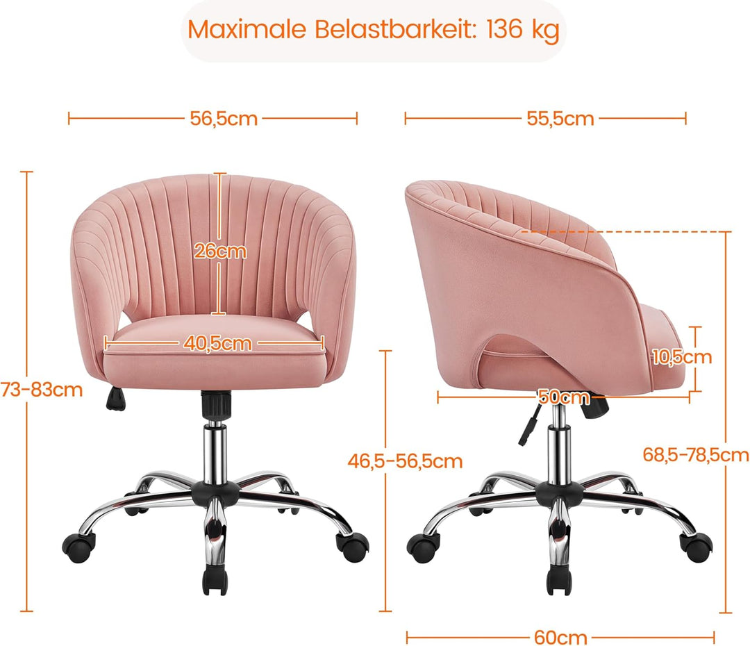 Yaheetech Bürostuhl mit Samtbezug, Ergonomischer Schreibtischstuhl mit Armlehnen, Drehstuhl mit Roll