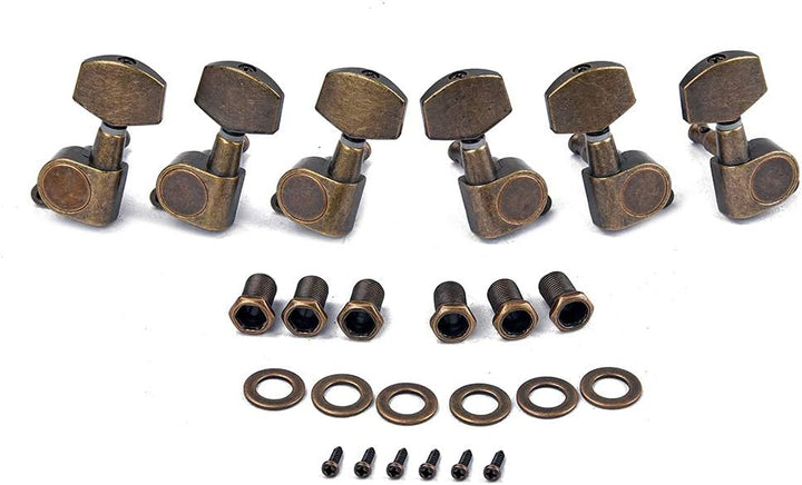 Alnicov Guitar Machine Heads Saiten-Tuning Pegs Tuner 3R3L für Akustik- oder E-Gitarren-Bronze