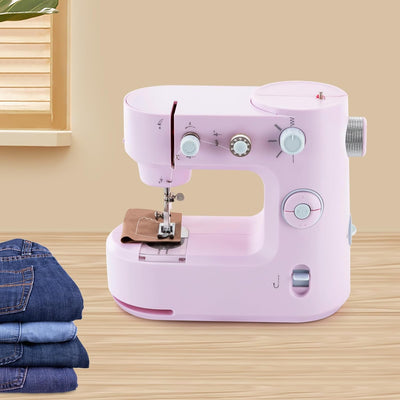 SABUIDDS Nähmaschine Rosa für Anfänger und Kinder, mit Hand- und Fusspedal, 5 Nähprogramme für Häuse