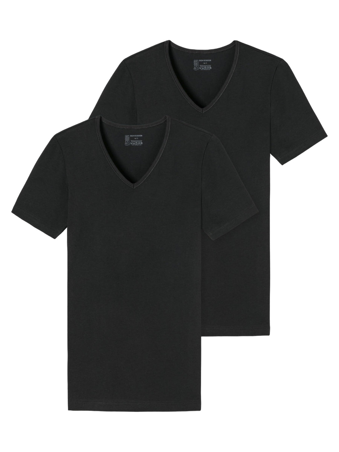 Schiesser Herren 2 PACK Unterhemd V-Ausschnitt mit Arm Bio Baumwolle - 95/5 Organic S Schwarz_173982