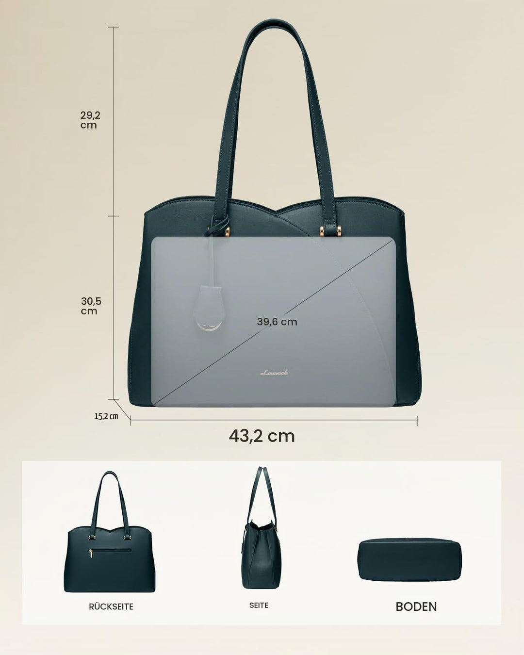 LOVEVOOK Shopper Damen Gross, 15,6 Zoll Laptoptasche Handtasche Arbeitstasche Bürotasche, PU Leder H
