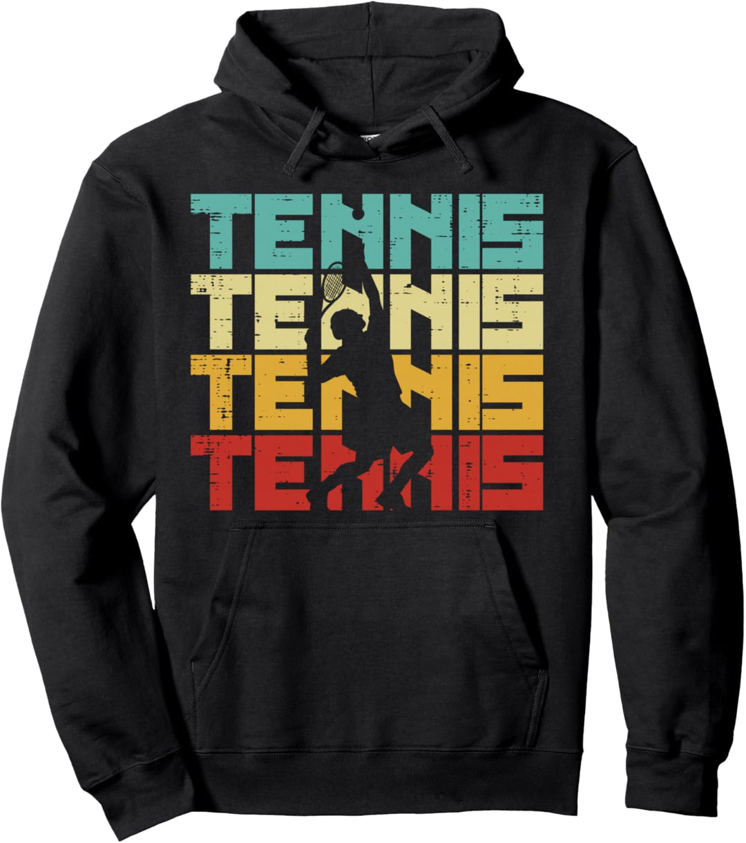 Tennis-Silhouette, Retro-Farben, Vintage-Stil, Spieler, Herren, Damen, Kinder Pullover Hoodie