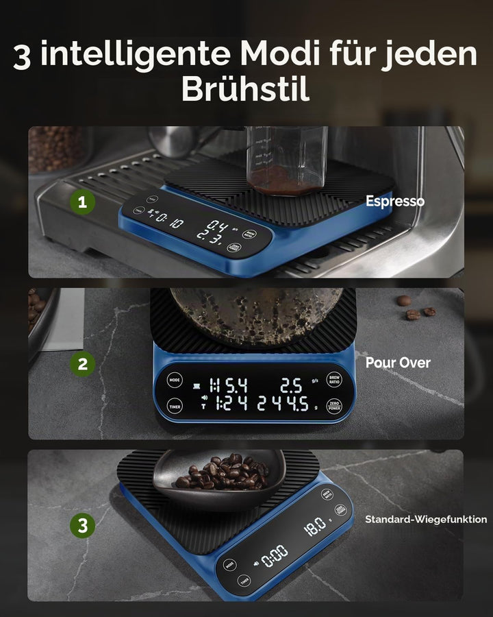 Maestri House S3 Kaffeewaage mit Timer, 3kg/0,1g Wiederaufladbar Digitale Espresso Waage, 3 Brühmodi