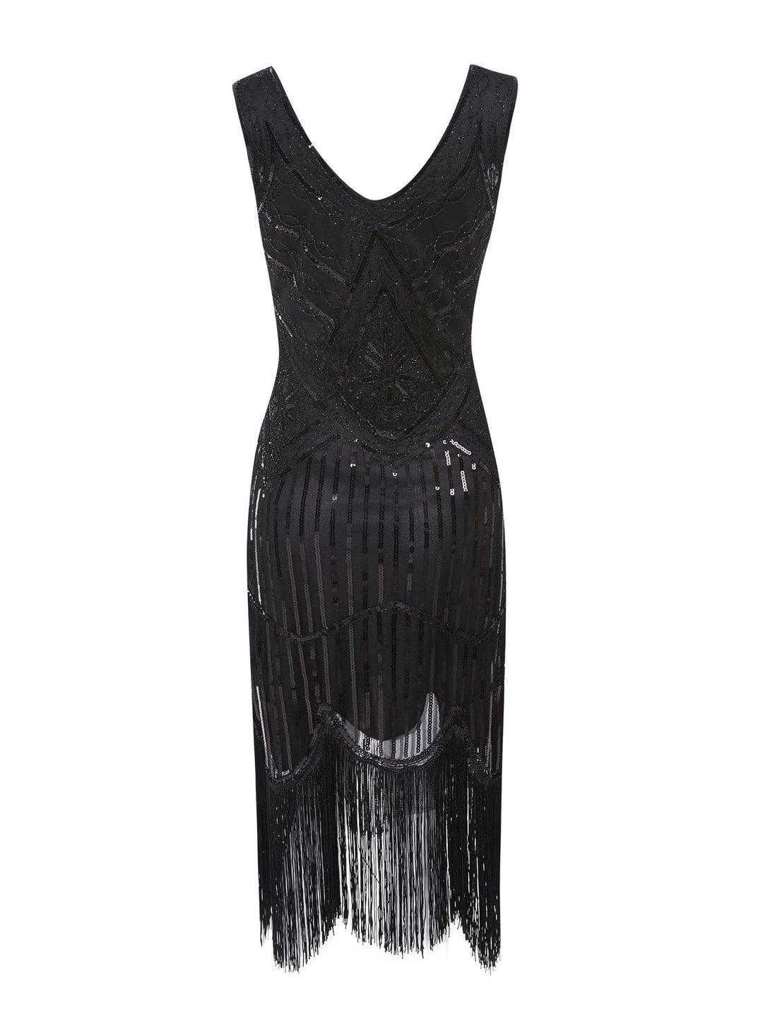 MIMIKRY 20er Jahre Charleston Pailletten Kleid Schwarz mit Fransen Flapper Damen-Kostüm XXL Schwarz/