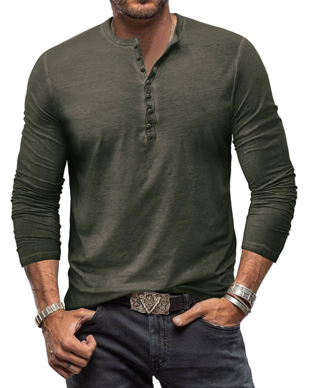 YawYews Henley Shirt Herren Langarm Langarmshirt Herren Longsleeve T Shirt Vintage Tshirt Baumwolle
