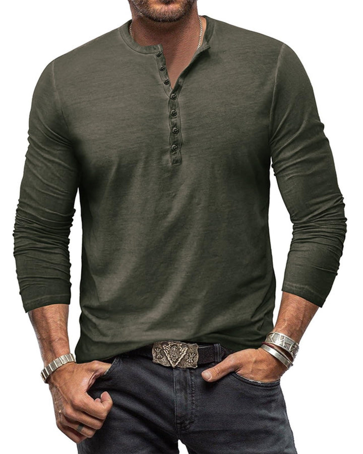 YawYews Henley Shirt Herren Langarm Langarmshirt Herren Longsleeve T Shirt Vintage Tshirt Baumwolle