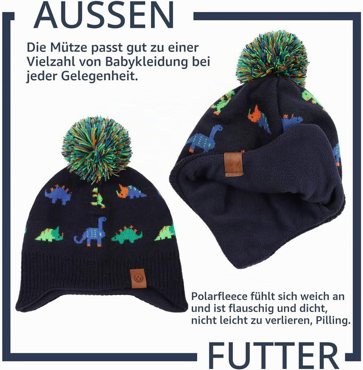 XIAOHAWANG Baby Strickmütze Winter Babymütze Junge Warme Kindermütze Junge Beanie Mütze Dicke Winter