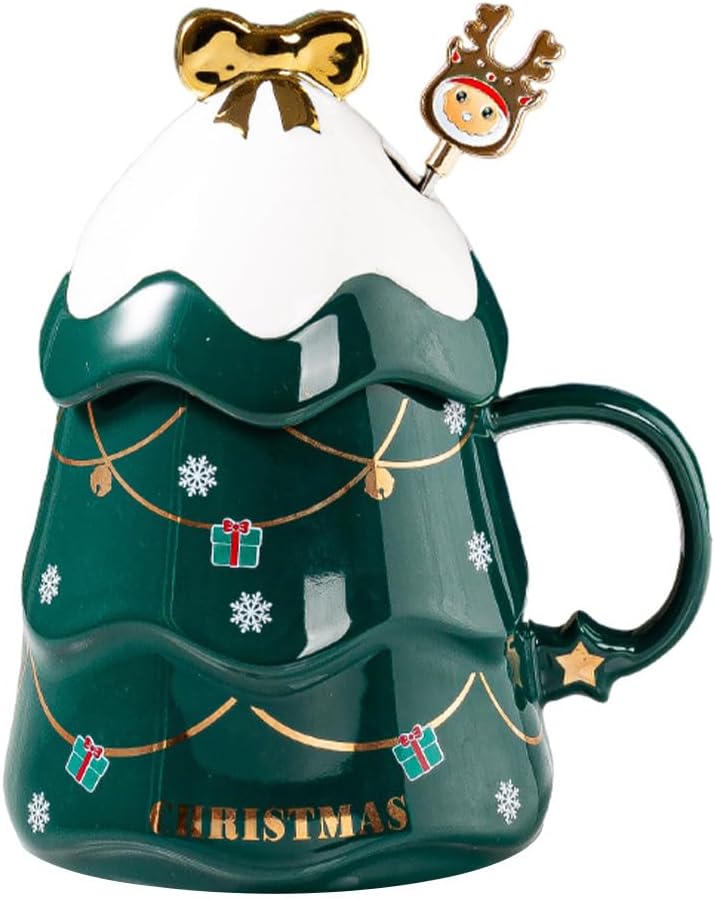 Cabilock Weihnachten Baum Tasse Weihnachten Keramik Becher Keramik Kaffee Becher mit Glück Bogen Dec