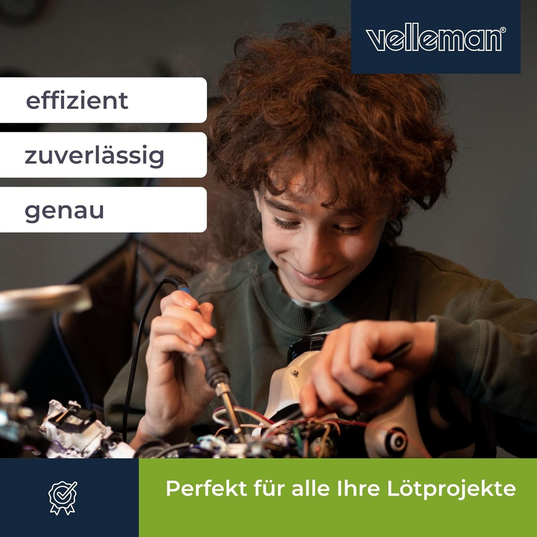 Velleman Lötstation 40–48 W mit LED-Anzeige und Mica-Heizelement, einstellbare Temperatur 150–450 °C