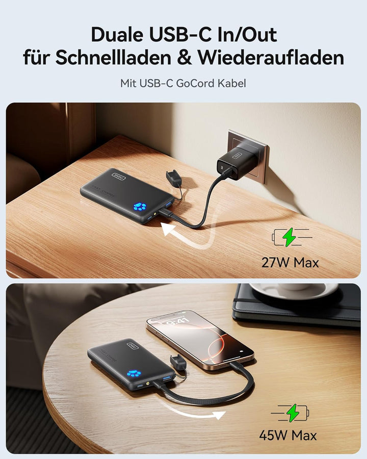 INIU Power Bank, 45W 10000mAh Powerbank Leichteste und Klein Aber Stark (USB C In & Out), PD3.0 Exte