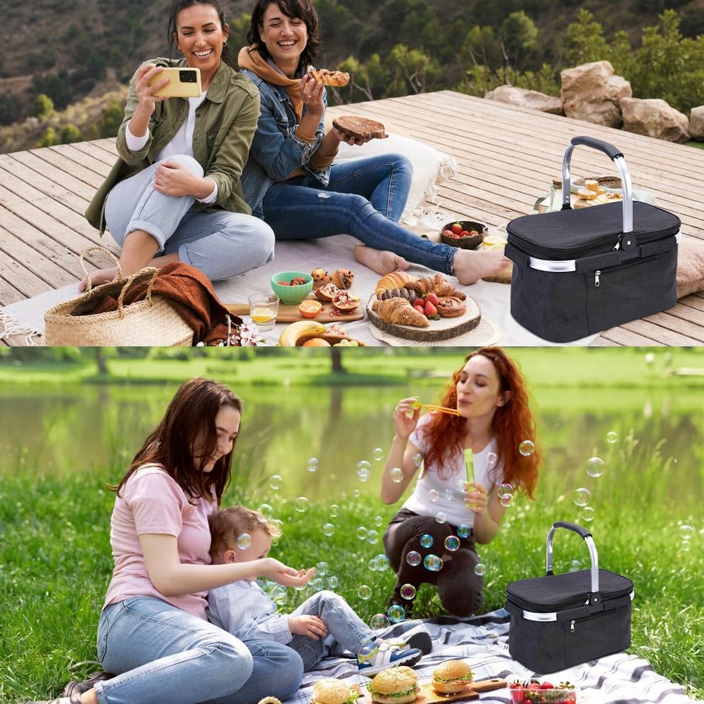 32L Einkaufskorb Kühltasche, Kühlkorb Faltbar, Picknickkorb Gross, Leicht klappbar & kompakt, Mit Gr