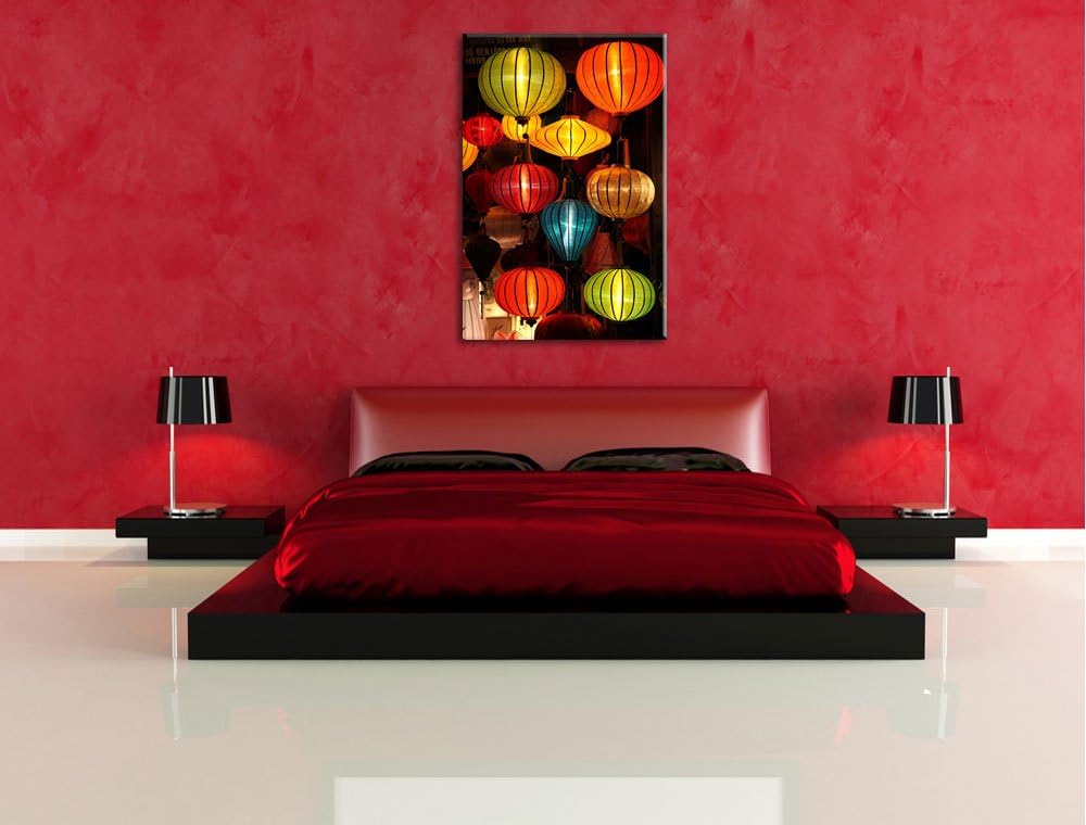chinesische Laternen Leinwand, XXL riesige Bilder fertig gerahmt mit Keilrahmen, Kunstdruck auf Wand