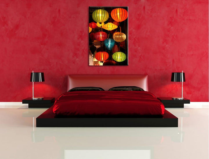 chinesische Laternen Leinwand, XXL riesige Bilder fertig gerahmt mit Keilrahmen, Kunstdruck auf Wand