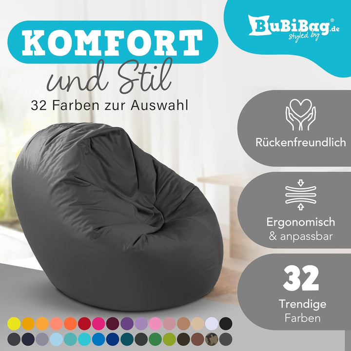 BuBiBag 2in1 Sitzsack L - XXL mit Füllung für Kinder &amp; Erwachsene, Gaming Beanbag &amp; Bodenkissen für
