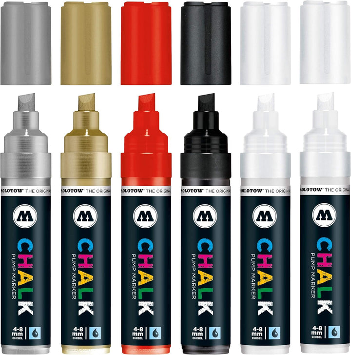 Molotow Kreidemarker Chalk Basic Set 1 - 4-8 mm, 6 Stück farblich sortiert 4-8 mm - Basic Set, 4-8 m